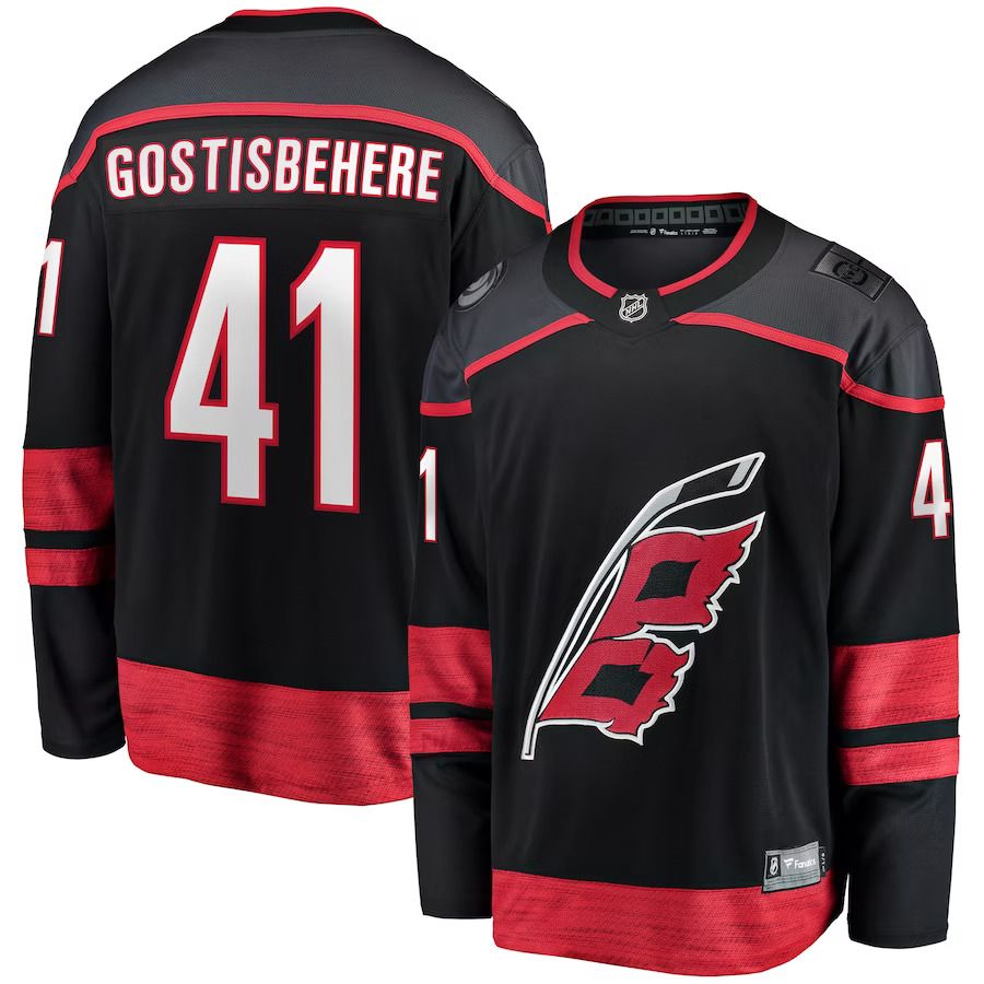 Men Carolina Hurricanes 41 Shayne Gostisbehere Fanatics Branded Black Home Breakaway NHL Jersey